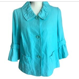 Lafayette 148 NY Aqua 3/4 Sleeve Linen Jacket Size 16